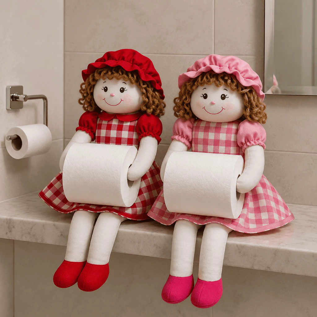 Porta Papel Higiênico Boneca Xadrez Organizador Decorativo para Banheiro Enfeite Artesanal — imagem 1