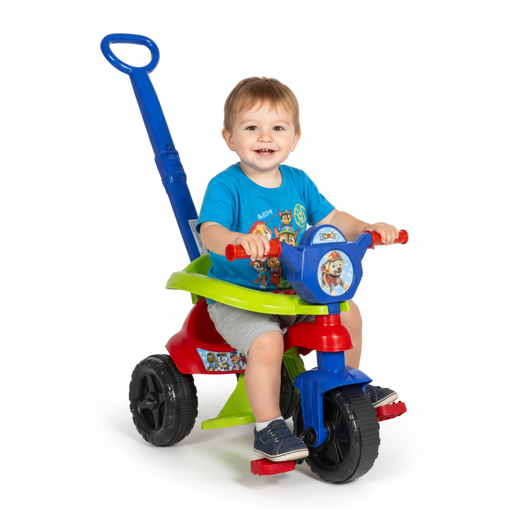 Motoca Triciclo Velotrol Infantil - 1 a 3 Anos - até 16kg Pedais, Empurrador e Protetor - QUEEN SHOP