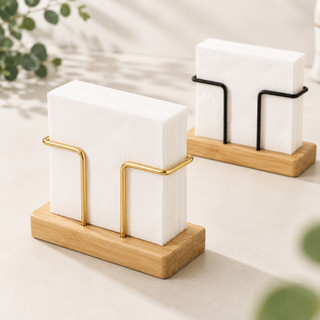 Porta Guardanapo Aurora Suporte Guardanapos Bambu Metal Dourado Preto Mesa Posta Cozinha Bancada Organizador