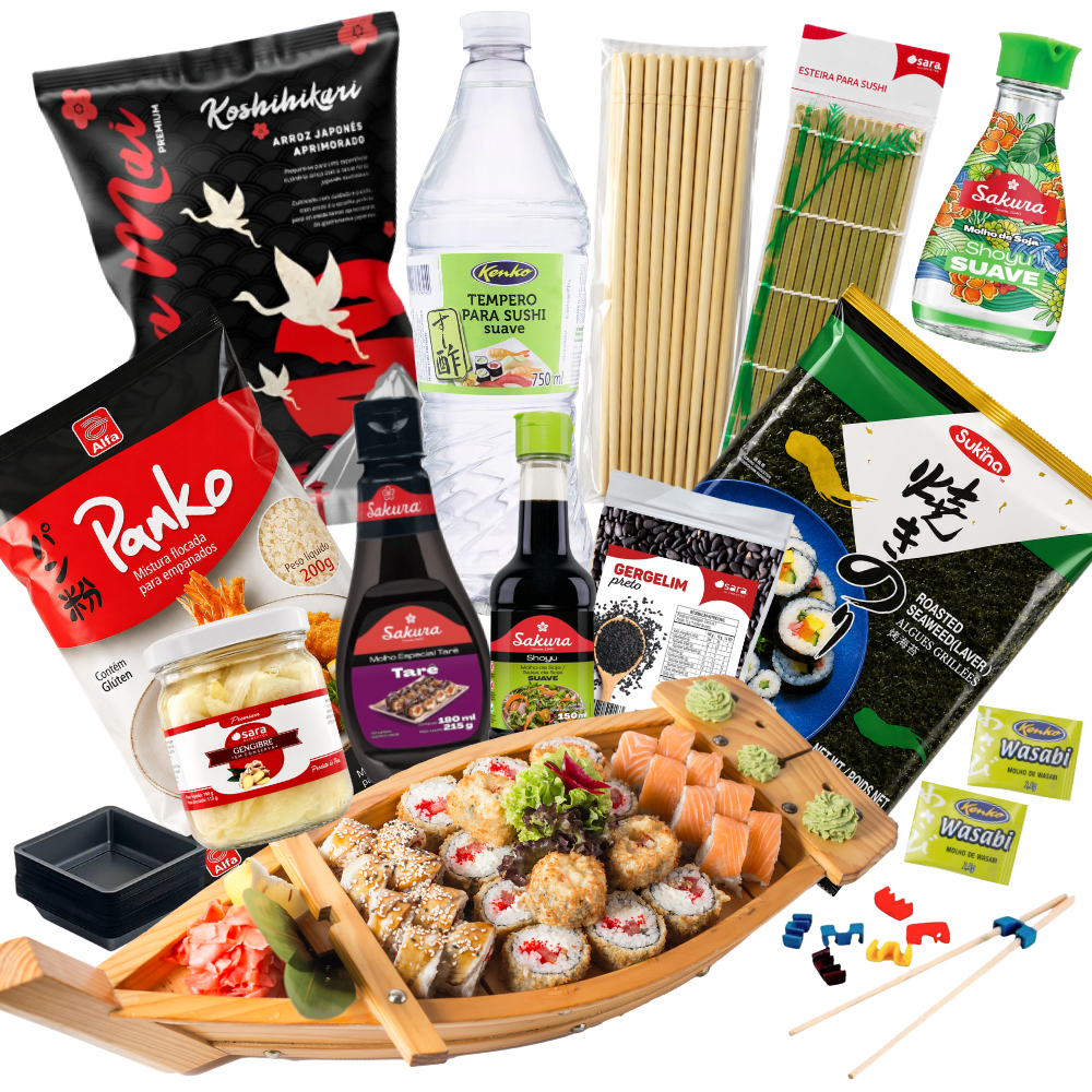 KIT PARA SUSHI 13 ITENS COMPLETO COM ACESSÓRIOS + MOLHEIRA BRINDE