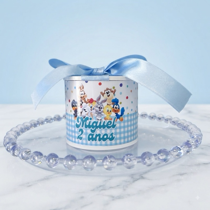 Kit Tubo Lata Personalizada Lembrancinha Festa Aniversário Loney Tunes Lembrança Infantil 5x6