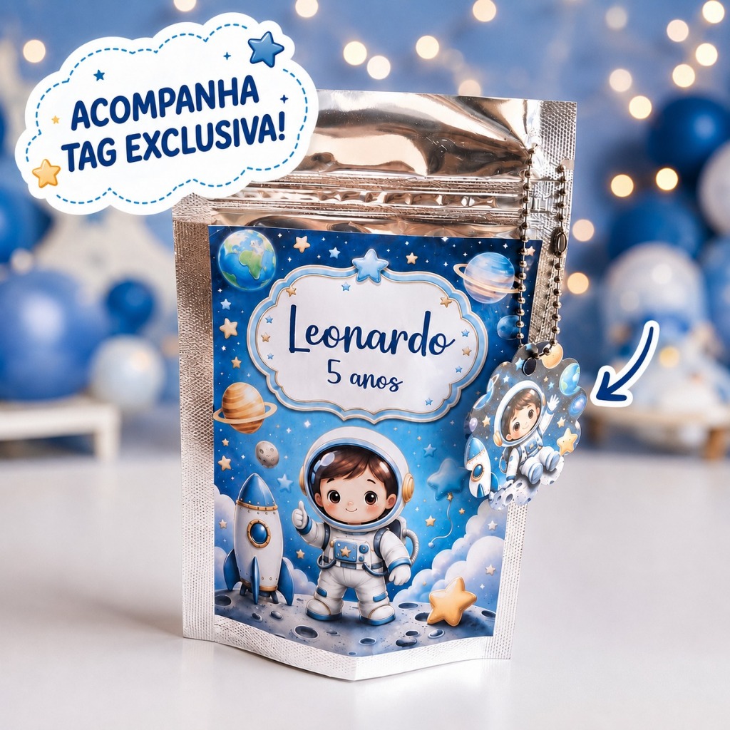Saquinho Ziplock Personalizado 10x15cm Astronauta | Lembrancinha Festa Infantil | sacolinha surpresa