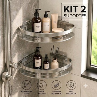 KIT Suporte de Shampoo Adesivo Sem Furo Prateleira Alumínio Banheiro Cozinha