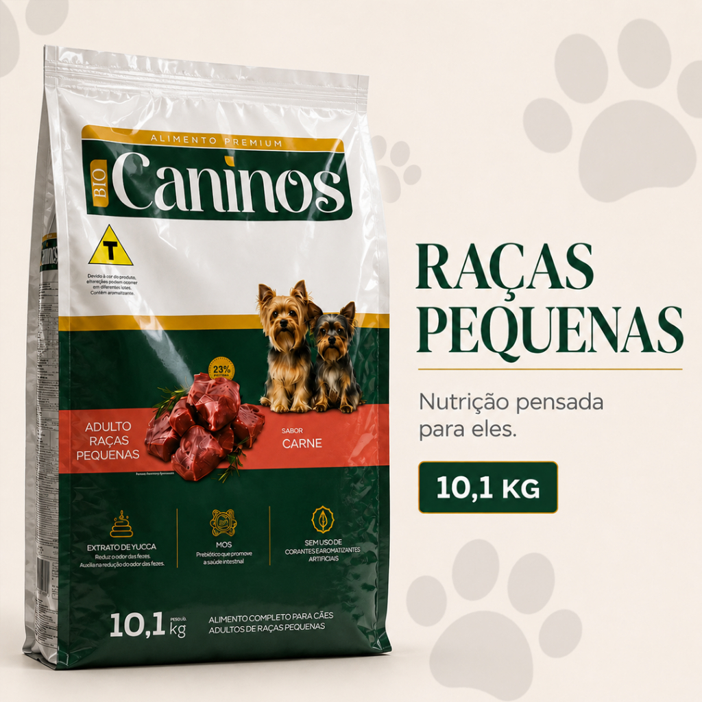 Ração Cachorro Raças Pequenas 10kg Caninos Premium Sabor Carne 23% Proteína Sem Corantes Balanceada