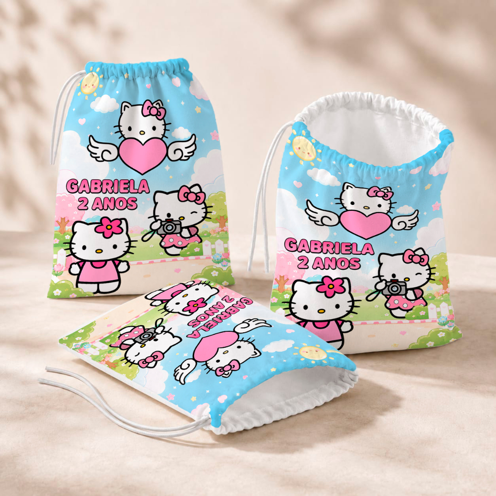 20 Sacolinhas Personalizada Festa Infantil 18x26 Aniversário Lembrancinha Hello Kitty Rosa