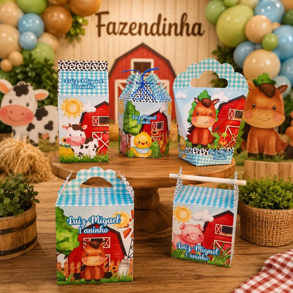 Kit 20 Personalizados  - FAZENDINHA AZUL - Caixas para Lembrancinhas de aniversário (DESMONTADO)