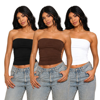 KIT 3 - Blusa Feminina Tube Top Forrada  - Tomara que Caia Sem Alça - Basica