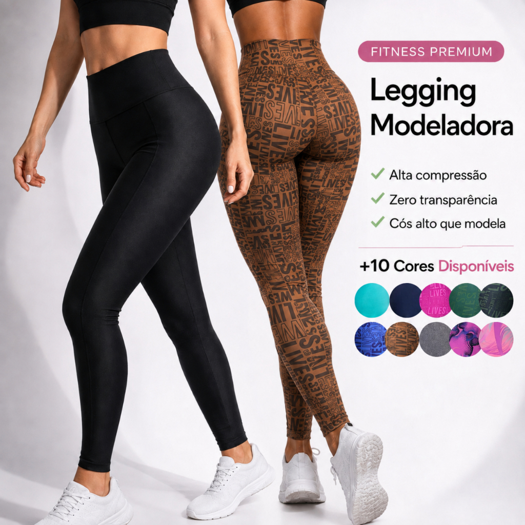 Calça Legging Feminina Suplex Cós Alto Não Transparente Alta Compressão Academia