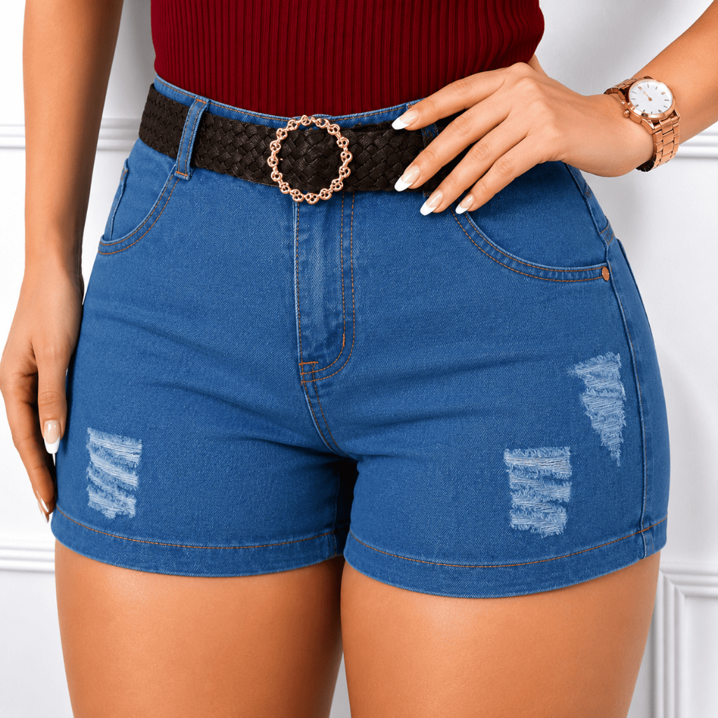 Short Jeans Feminino Cintura Alta com Lycra Premium Elastano Conforto e Estilo