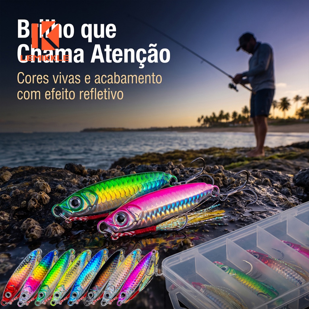 LEMIKKLE - 8PCS Iscas Jig Metalico 7g‑10g‑15g‑20g‑25g‑30g, Isca Artificial Metal Jig com Gancho Triplo, Efeito Refletivo