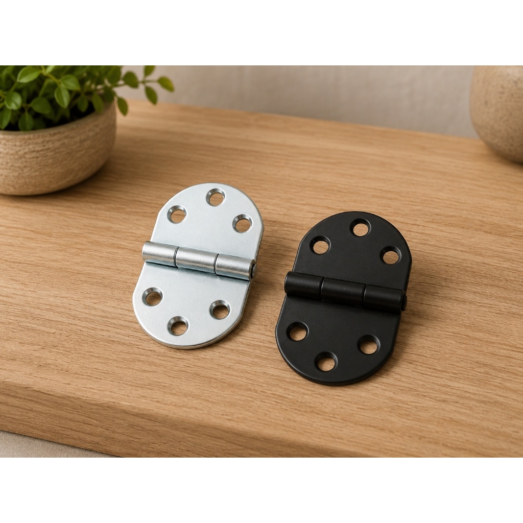 Kit 2 Dobradiça Oval Para Móveis e Artesanato Zincado Branco e preto com Parafusos