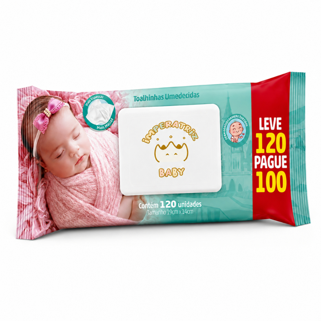 Kit Pacote Lenço Umedecido Hipoalergênico Toalhinha Higiene Bebê Toalha Textura Macia 120 Folhas Imperatriz Baby