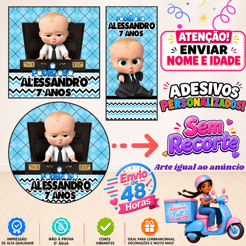 O Poderoso Chefinho - 100/60/40 Adesivos Personalizados Lembrancinhas Festa Aniversário