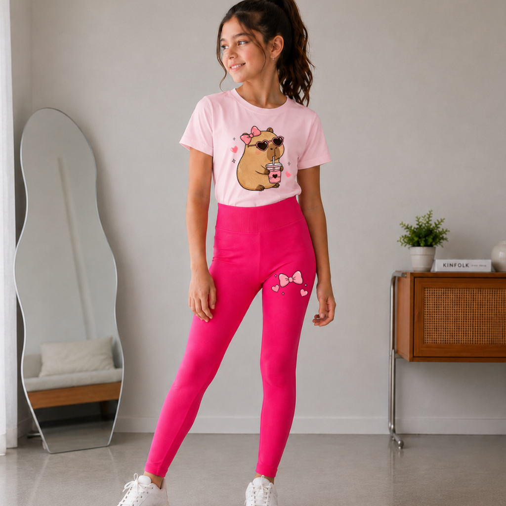 Conjunto Infantil Feminino Menina Blusa Manga Curta Calça Legging Estampada