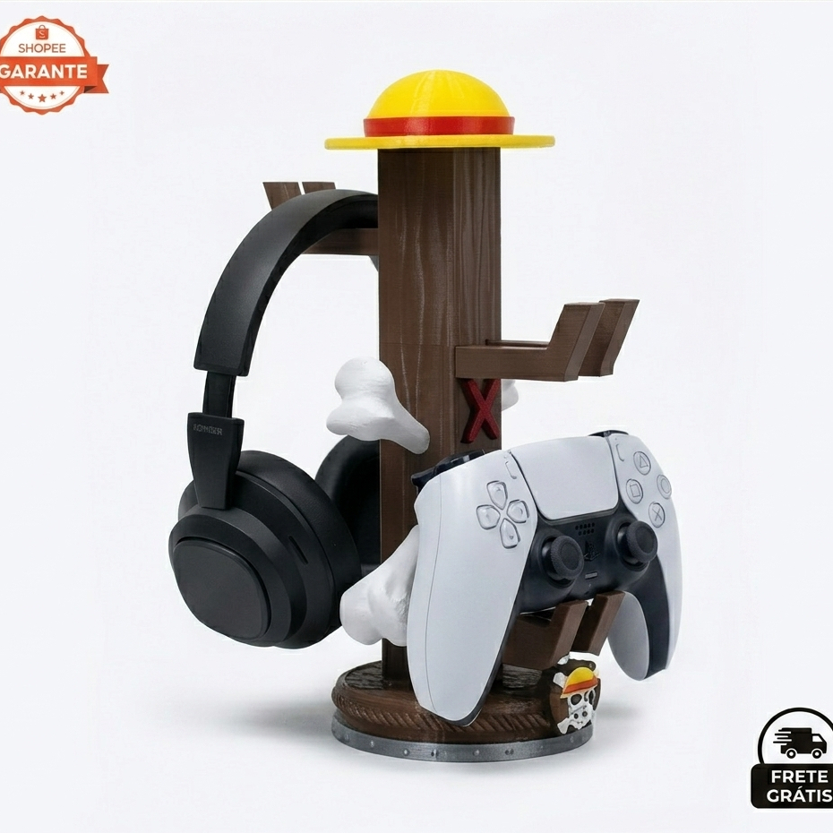 Suporte One Piece para Headset Gamer/Fone de ouvido – Com 2 Bases Extras para Controle
