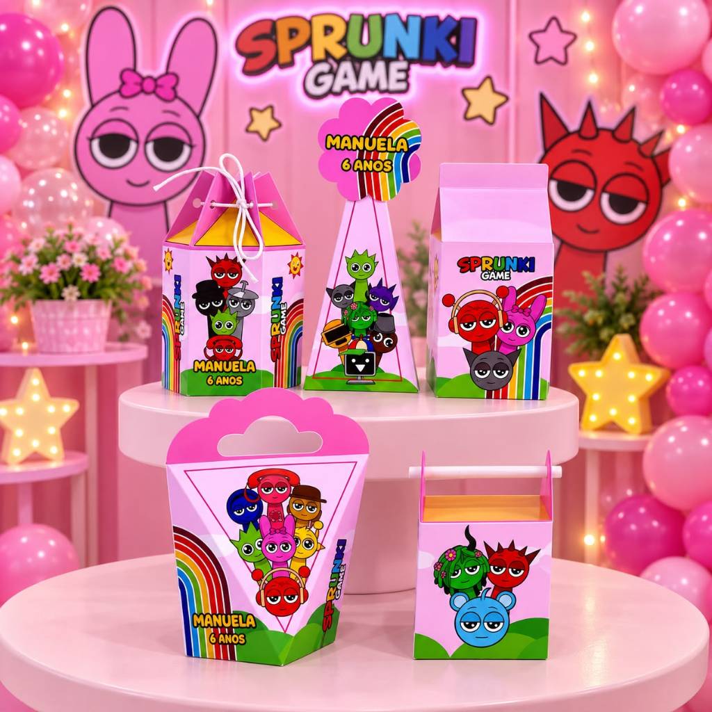Kit 20 Personalizados  - SPRUNKI GAME ROSA - Caixas para Lembrancinhas de aniversário (DESMONTADO)