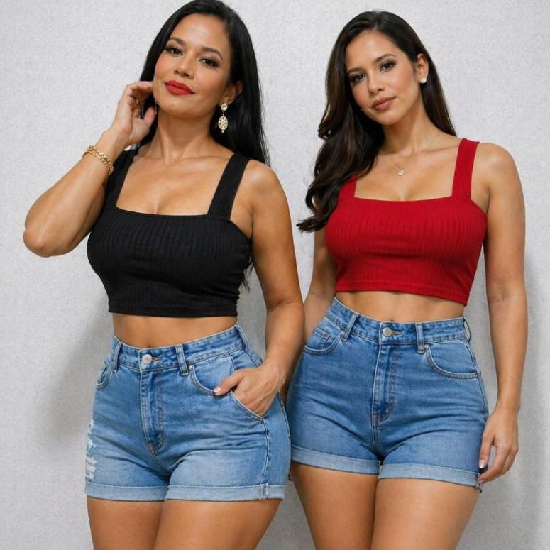 Cropped Top Decote Canelado Verão Praia Modelo Francesinha elegante