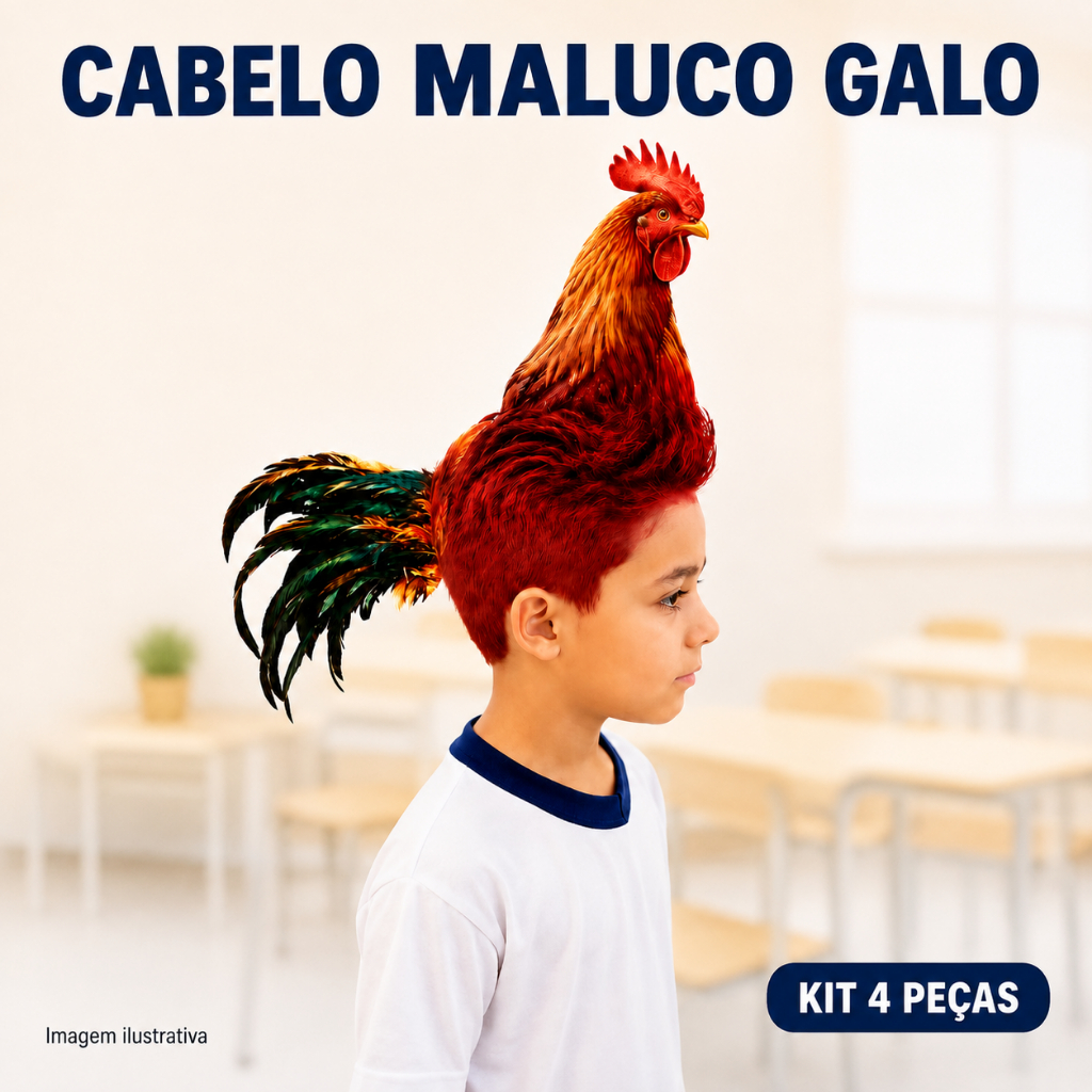 Cabelo Maluco - Galo Infantil - Festa Escolar e dia das Crianças