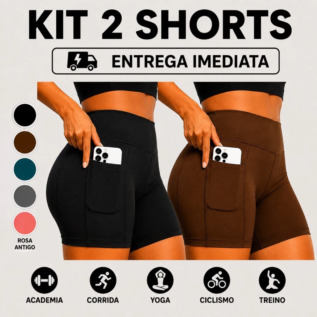 Kit com 2 Shorts de Academia com Bolso em Suplex — imagem 1