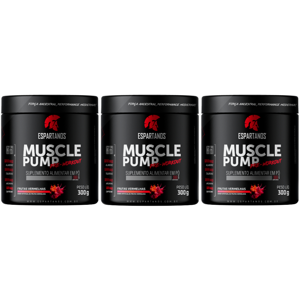 Kit 3x Pré Treino Muscle Pump Pre Workout 300g - Espartanos