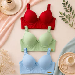 Kit 3 Sutiã Reforçado Fecho Triplo Alças Regulável Sutian Básico Push-Up Feminino Confortavável
