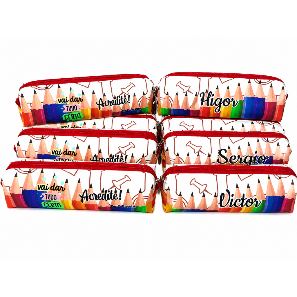 20 Unidades Estojo Personalizado Lembrancinha Aniversário Infantil Escolar com Nome – Todos os Temas