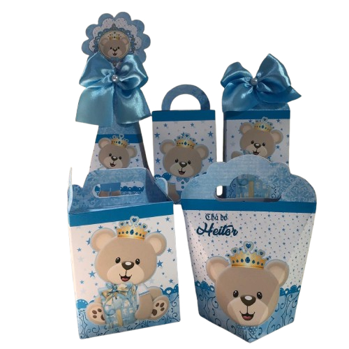 PEGUE E MONTE Kit de Caixinhas Personalizadas URSINHO PRÍNCIPE AZUL CLARO  Lembrancinhas Mimos Infantil Festa