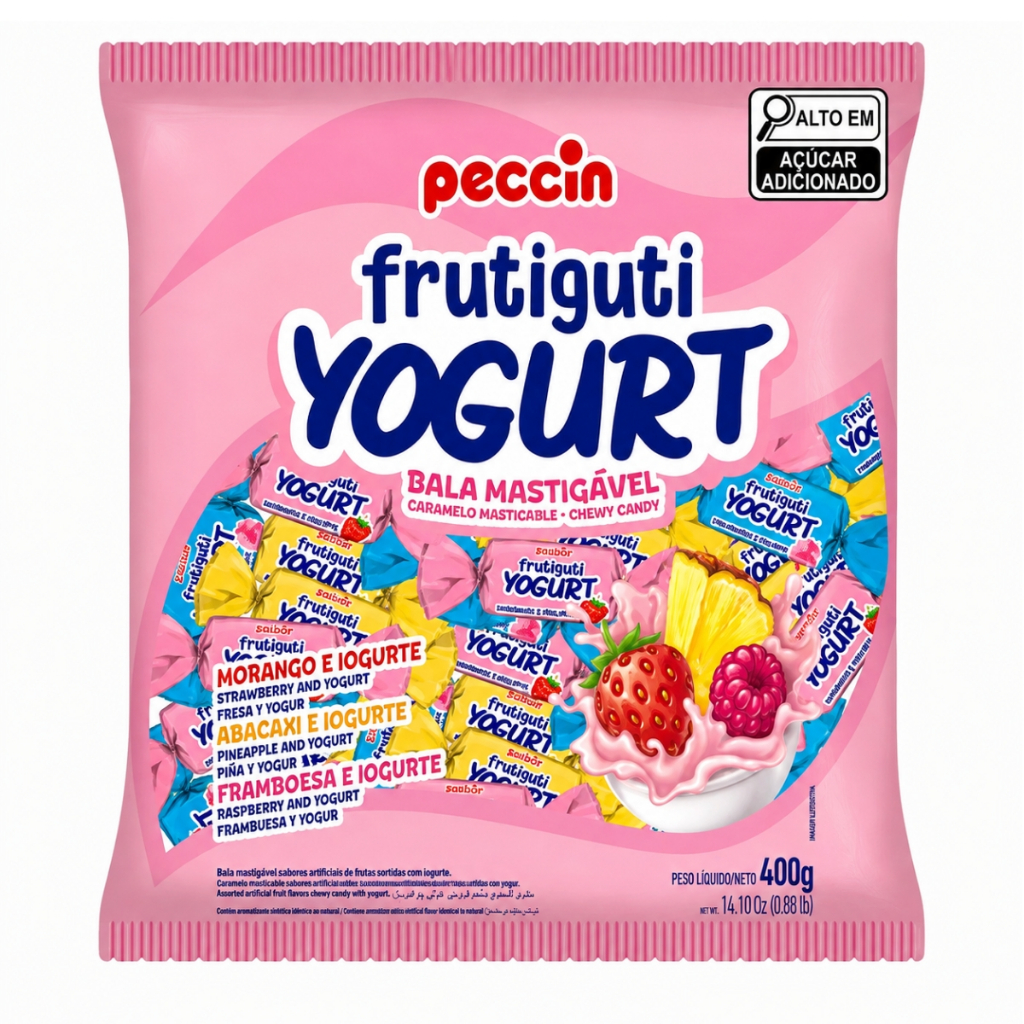 Balas Mastigáveis Frutiguti Yogurt 400g Peccin Ideal Para Festas e Lembrancinhas