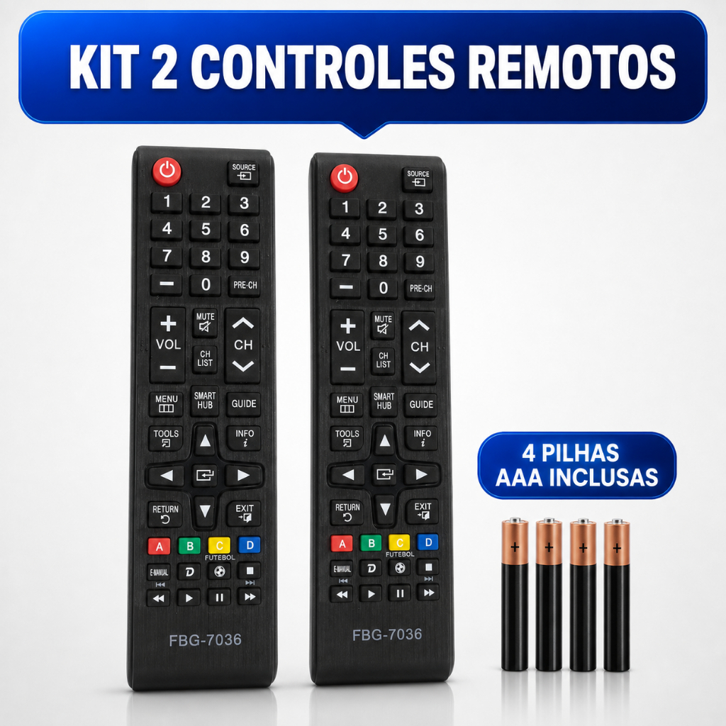 Kit Controle Remoto Compatível para Smart TV Samsung 4K LCD LED Smart Hub com Pilhas AAA Inclusas Pronto para Uso