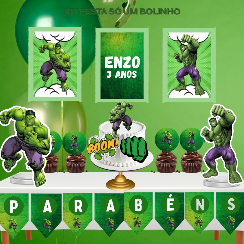 Kit Festa “Só um Bolinho” Hulk Personalizado lembrancinha aniversario alta qualidade desmontado