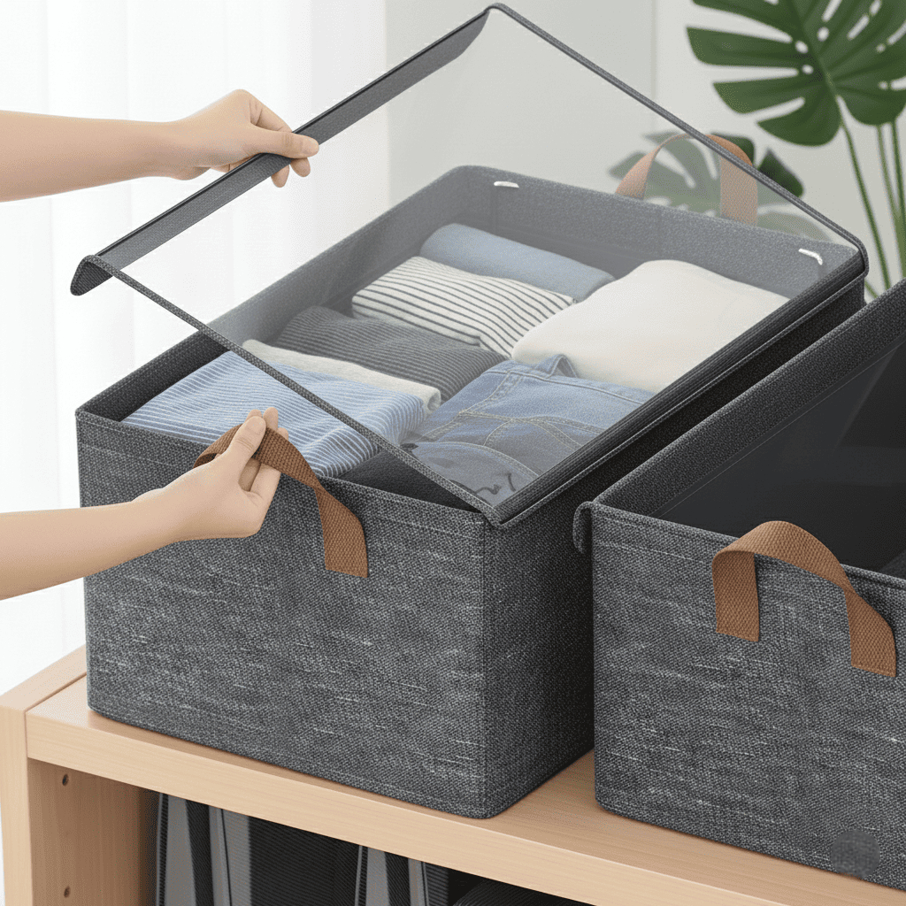 Caixa Organizadora Grande Com Tampa Transparente Dobrável Resistente Multiuso Para Roupas Sapateira