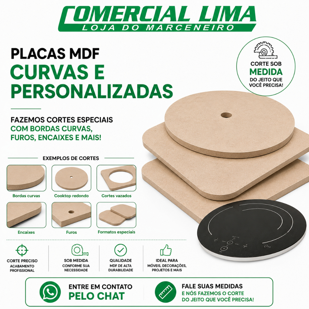 Chapa MDF 15mm Sob Medida Personalizada Arredondada  Prateleira Móveis Marcenaria Artesanato Cooktop