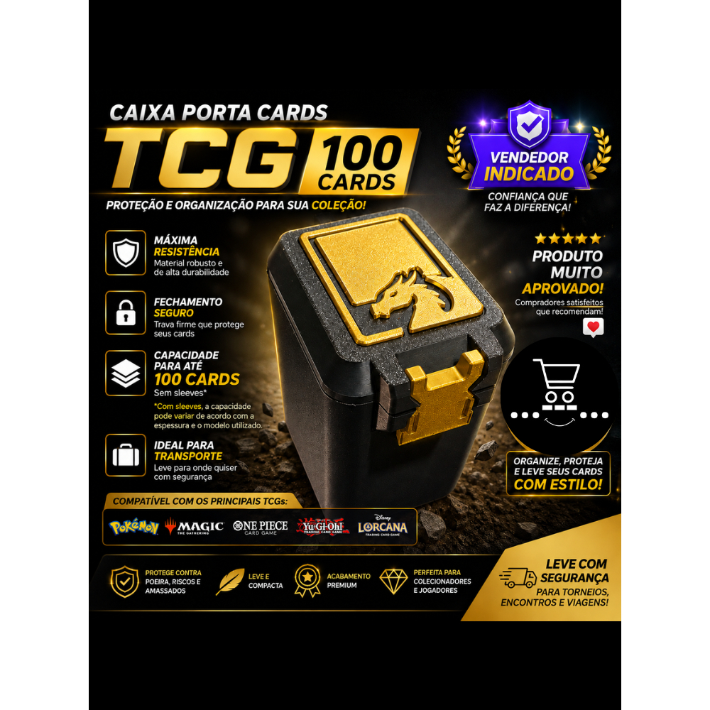 Caixa Porta Cards TCG 100 Cartas | Deck Box Premium para Pokémon, Magic, One Piece, Yu-Gi-Oh! e Lorcana