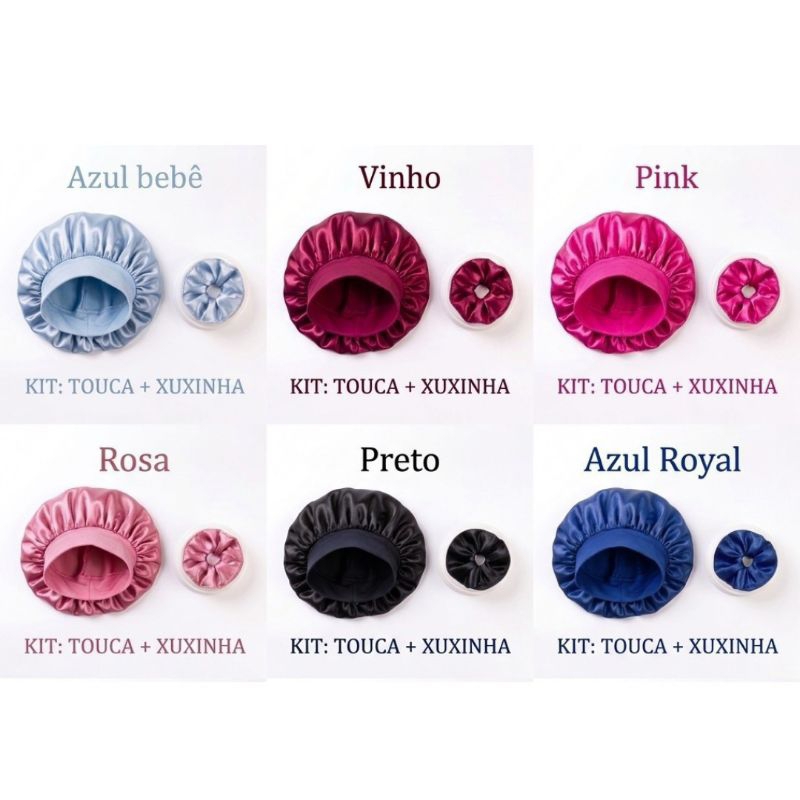 Kit Touca de Cetim com Faixa + Xuxinha de cetim Moda feminina