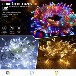 100 Leds Pisca Pisca Fio Transparente Natalino 127V Decorativo Multicolorido