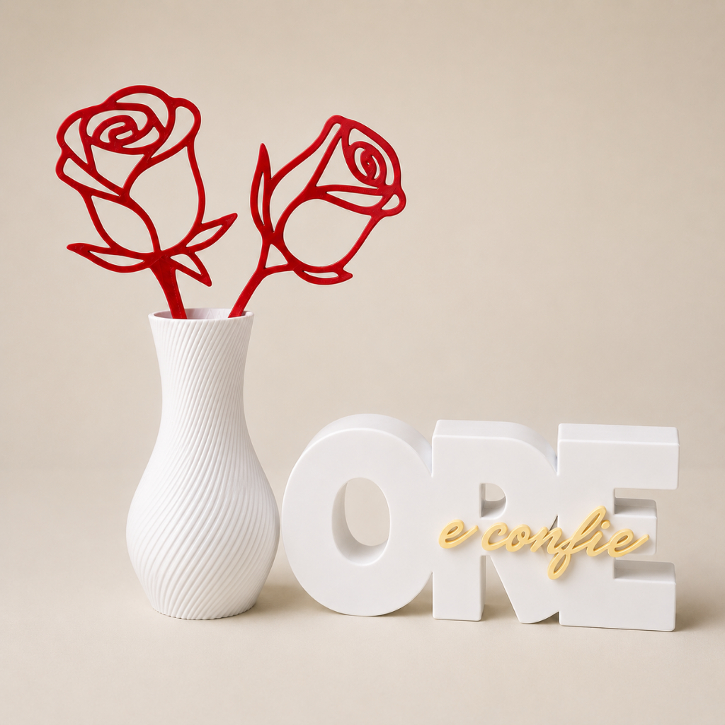Letreiro Ore e Confie Decorativo com Vaso e Rosas Decoração Religiosa para Sala Quarto Escritório Presente Cristão