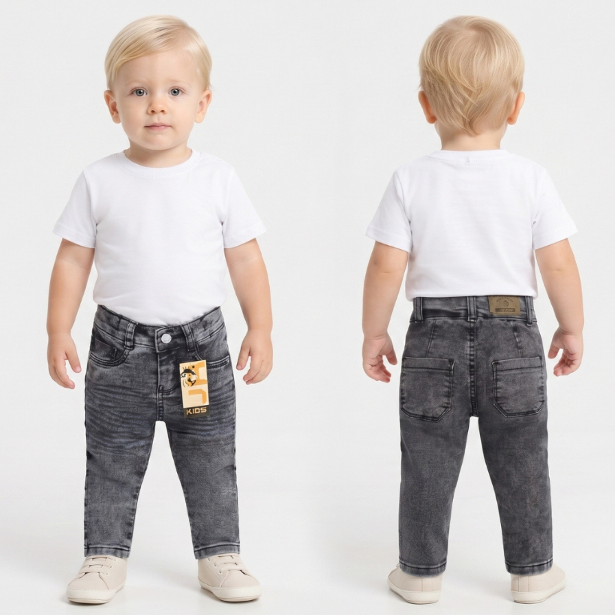 Calça Jeans Infantil Bebê Menino Com Lycra Regulagem Ajuste Interno 0 a 3 Anos