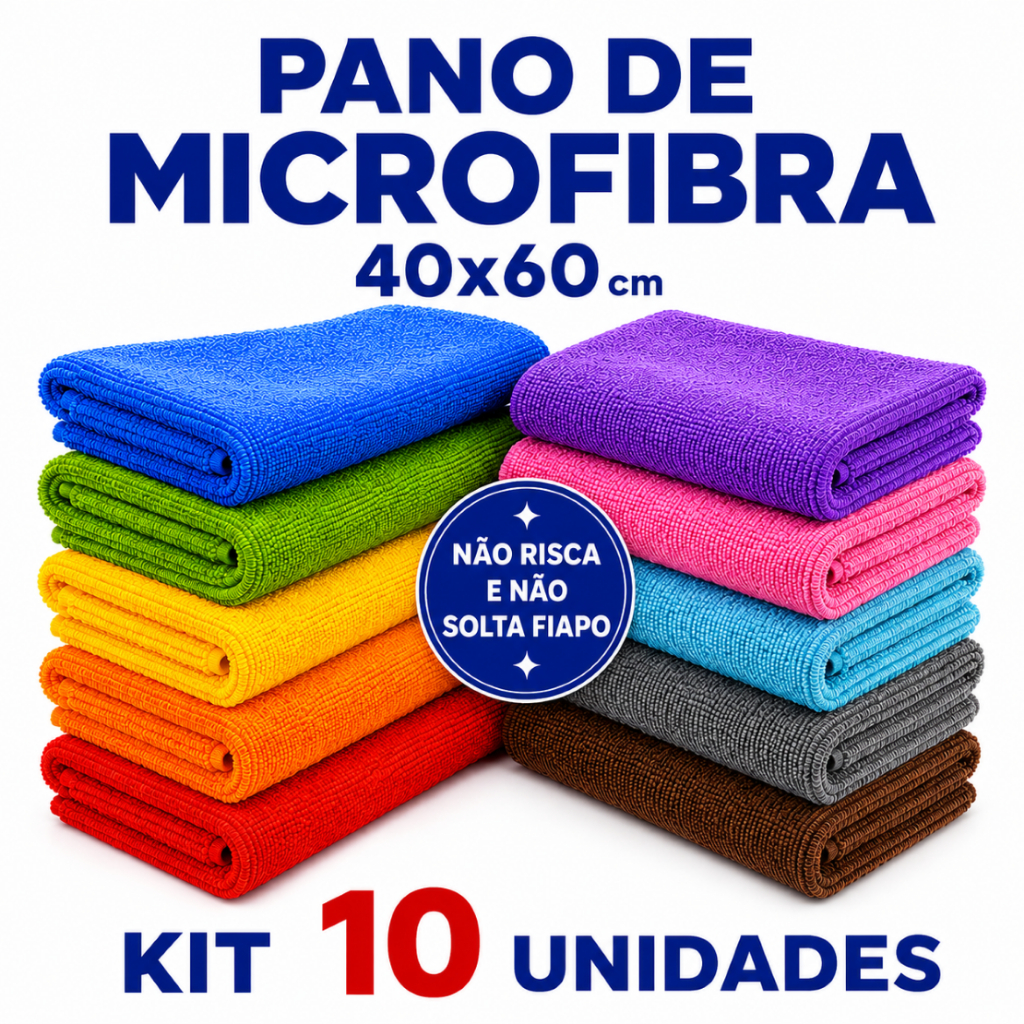 kit 10 Panos Microfibra Flanela 40x60 Alta Absorção Multiuso Não Risca Limpa Vidro