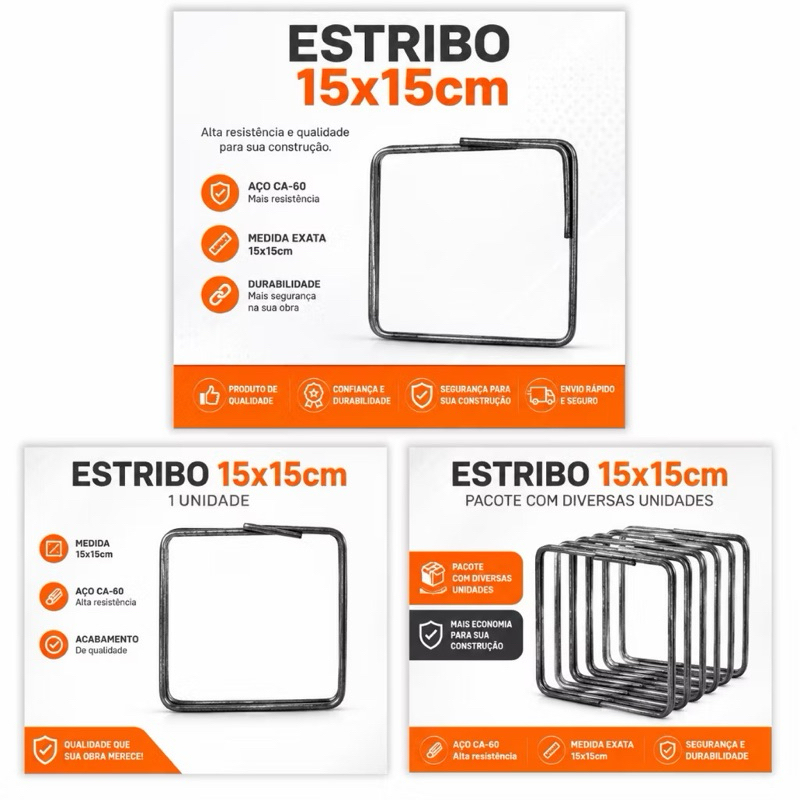 Estribo Pronto 7x17 7x22 7x27 ou 15x15 – Caixa com 200 Unidades – Ferragem para Coluna e Viga – Construção Civi
