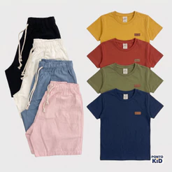 Kit 6 peças conjunto infantil camisa basica + short linho 100% algodão fresco e confortavel casual ou dia a dia 01 a 16