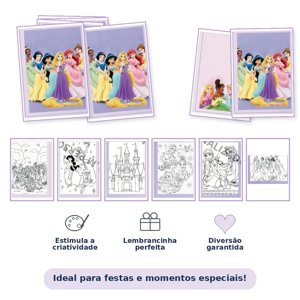 Mini Livro De Colorir PRINCESAS Personalizado 10x7cm Lembrancinha Festa Infantil P/ Maletinha Acrílica Saquinho Surpresa