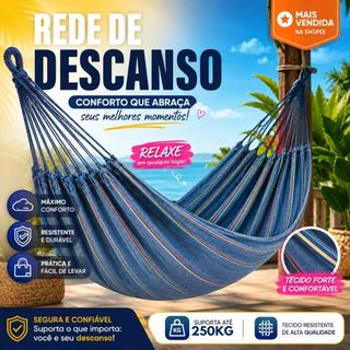 Rede de Descanso Solteiro Cinza Listrado Leve, e Fácil de Transportar