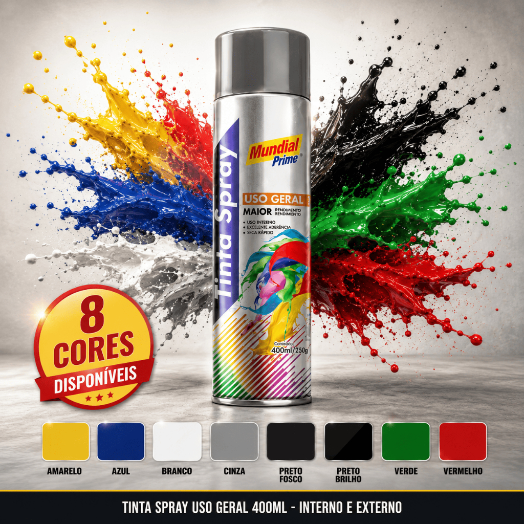 Tinta Spray Mundial Prime 400ml - Secagem Super Rápida | Alta Cobertura | Uso Interno e Externo