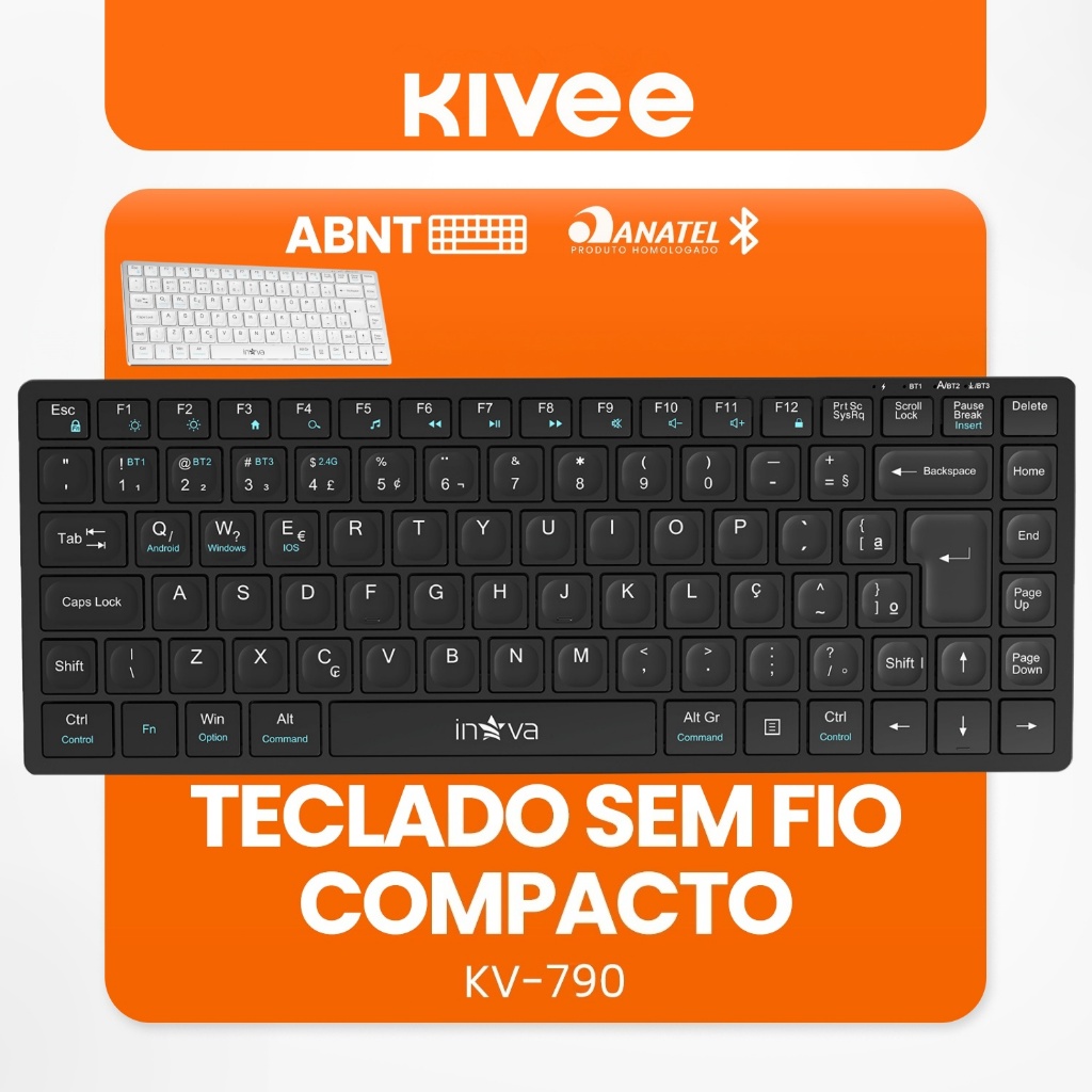 Kivee X Basike Teclado Bluetooth Sem Fio Ultra-Slim Recarregável Silencioso Plug and Play Compatível Android Windows Mac
