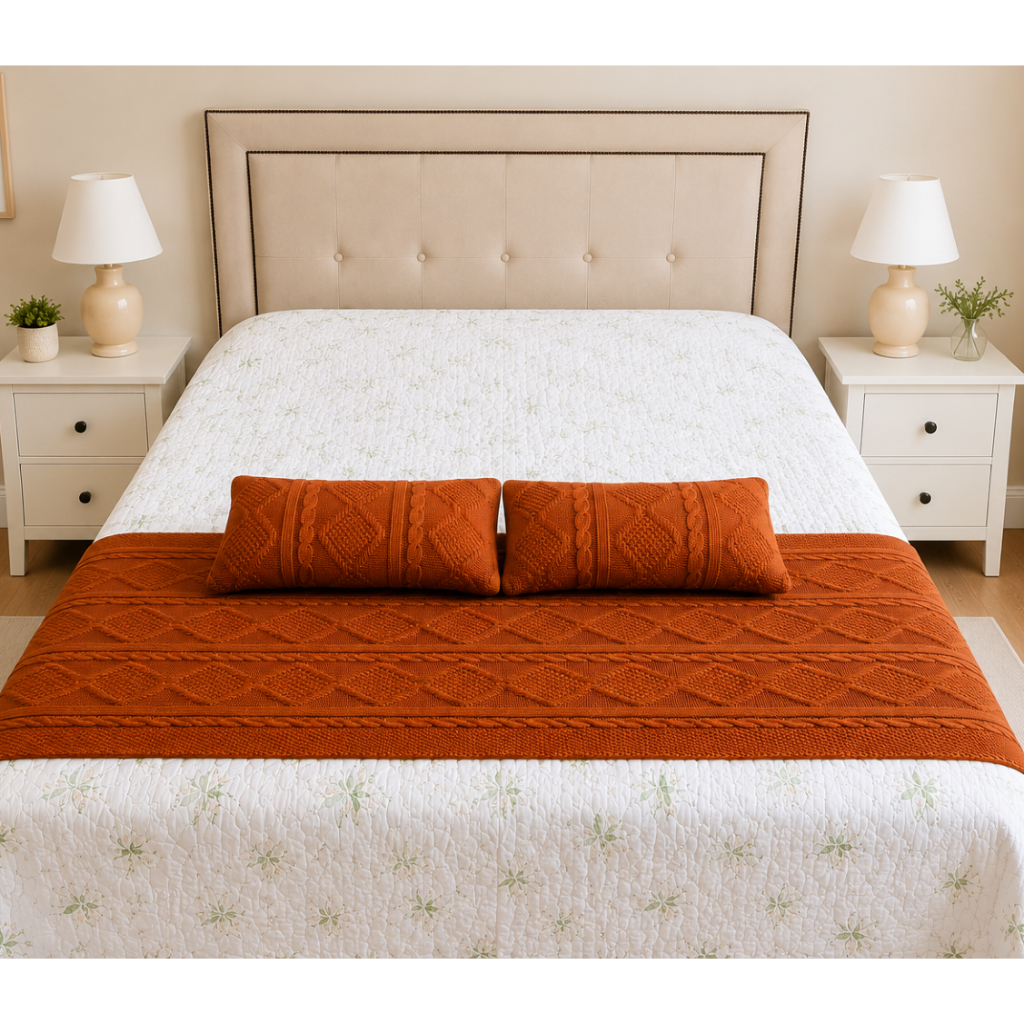Peseira de Tricô para Cama Queen Casal 2,30x0,60 Manta Decorativa para Cama e Sofá