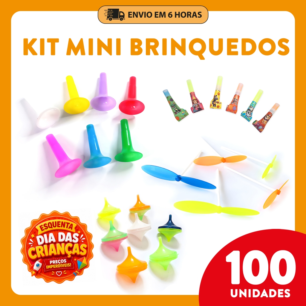Kit 100 Mini Brinquedos - Lembrancinhas, Sacolinha Surpresa, Brindes, Festa Infantil, Aniversário, Dia das Crianças