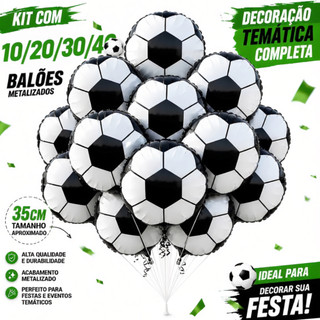Kit Balão Metalizado Bola de Futebol 35cm 10/20/30/40 Peças Festa Aniversário Menino Deco…