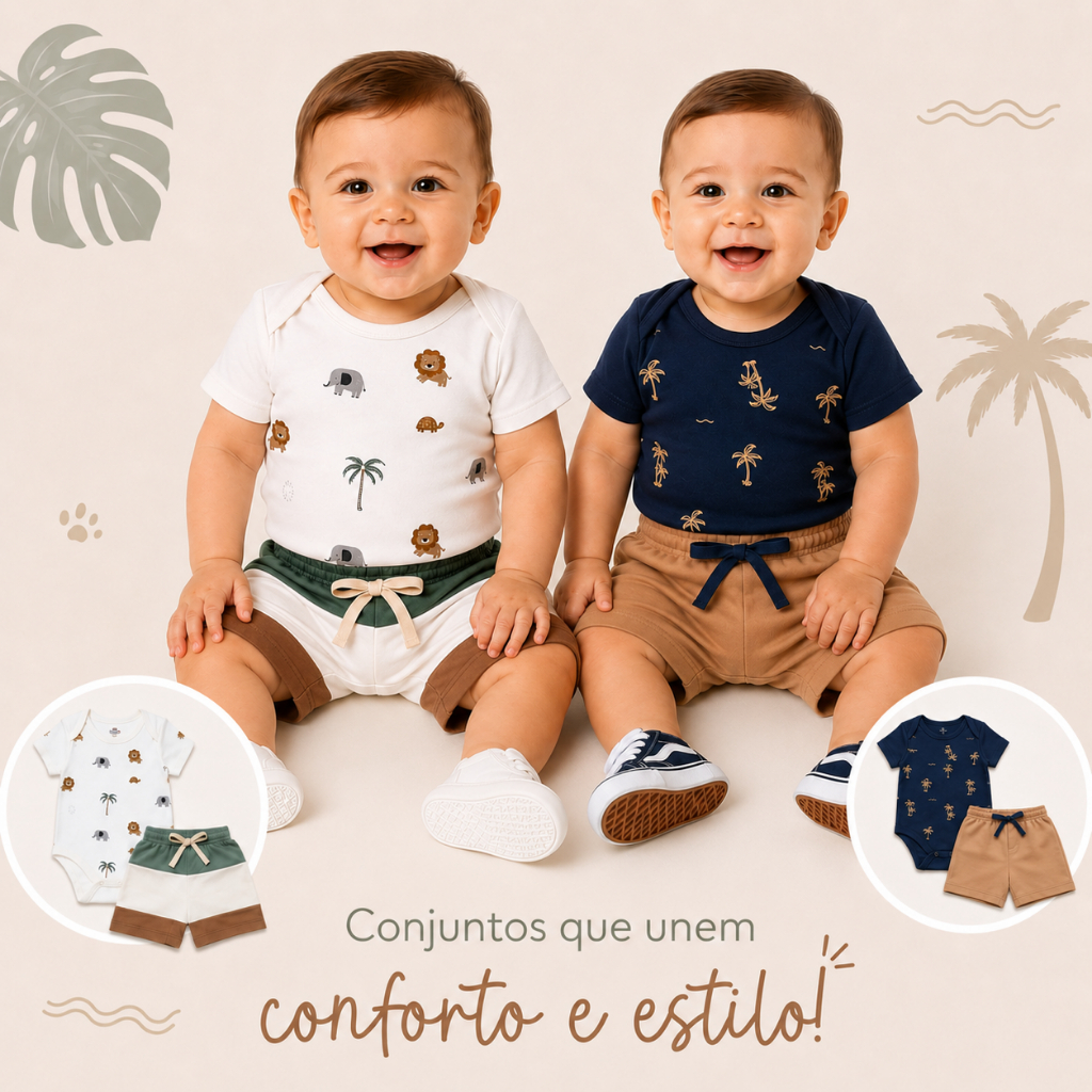 Conjunto Body Bebê 2 peças Menino Suedine e Moletinho Infantil