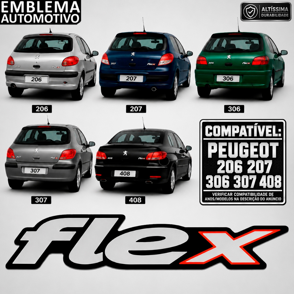 Emblema Adesivo Resinado Flex Peugeot 206 207 306 307 408 - unidade