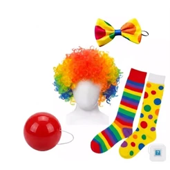 Fantasia Kit Palhaço Completo – Peruca Colorida, Gravata Borboleta e Nariz de Plástico